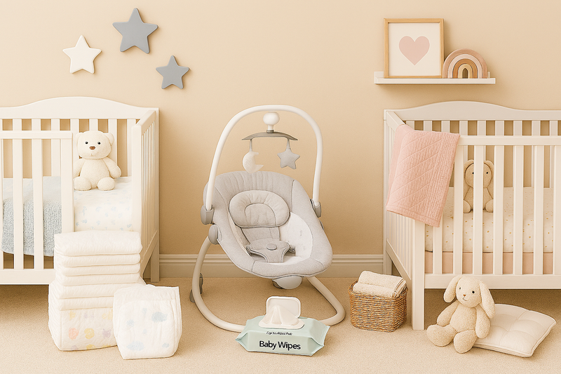 Nursery( cribs, bedding, swings, decor)