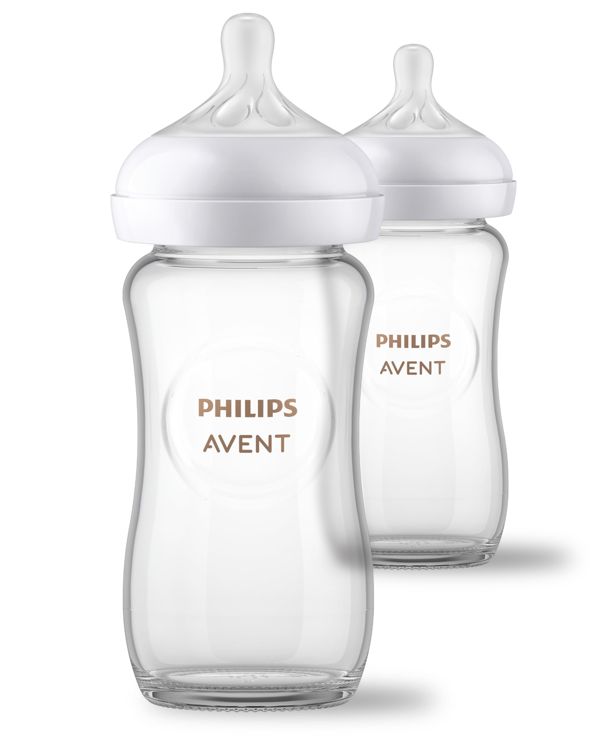 Philips Avent Natural Glass Baby Bottles with Natural Response Nipples (Medium Flow, Flow 3), 8oz, 4-Pack, SCY913/04