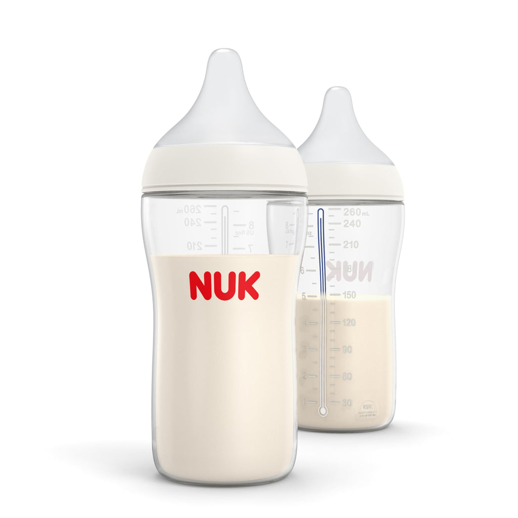 NUK Perfect Match 2-in-1 Natural and Anti-Colic Bottle with Medium Flow, Wide, Adaptable Nipple, 8oz., 4 Pack, BPA Free
