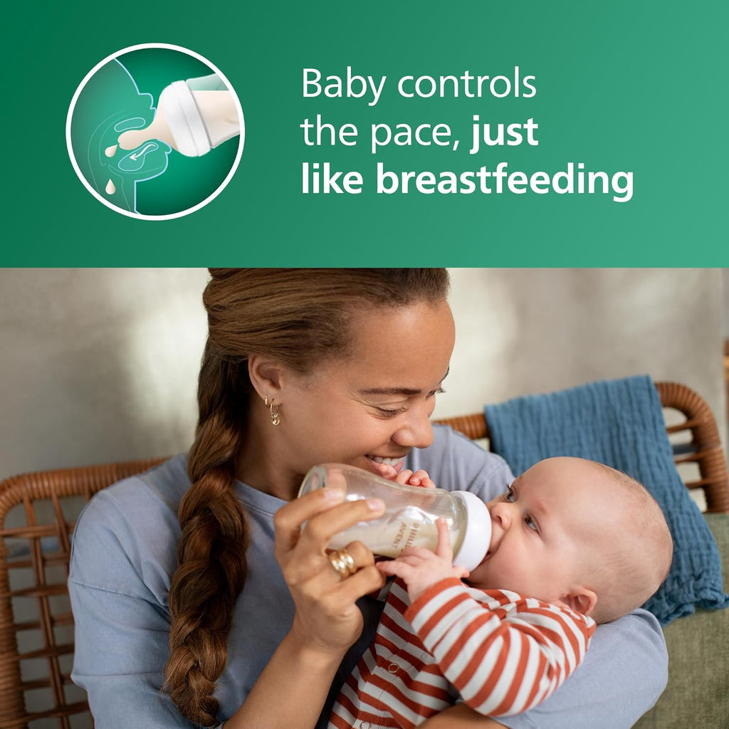 Philips Avent Natural Glass Baby Bottles with Natural Response Nipples (Medium Flow, Flow 3), 8oz, 4-Pack, SCY913/04