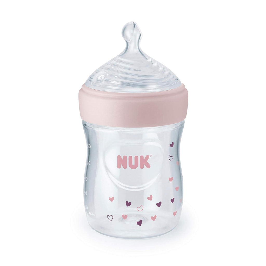 NUK Simply Natural Baby Bottle with SafeTemp, 5 oz, 2 Pack, Pink Hearts