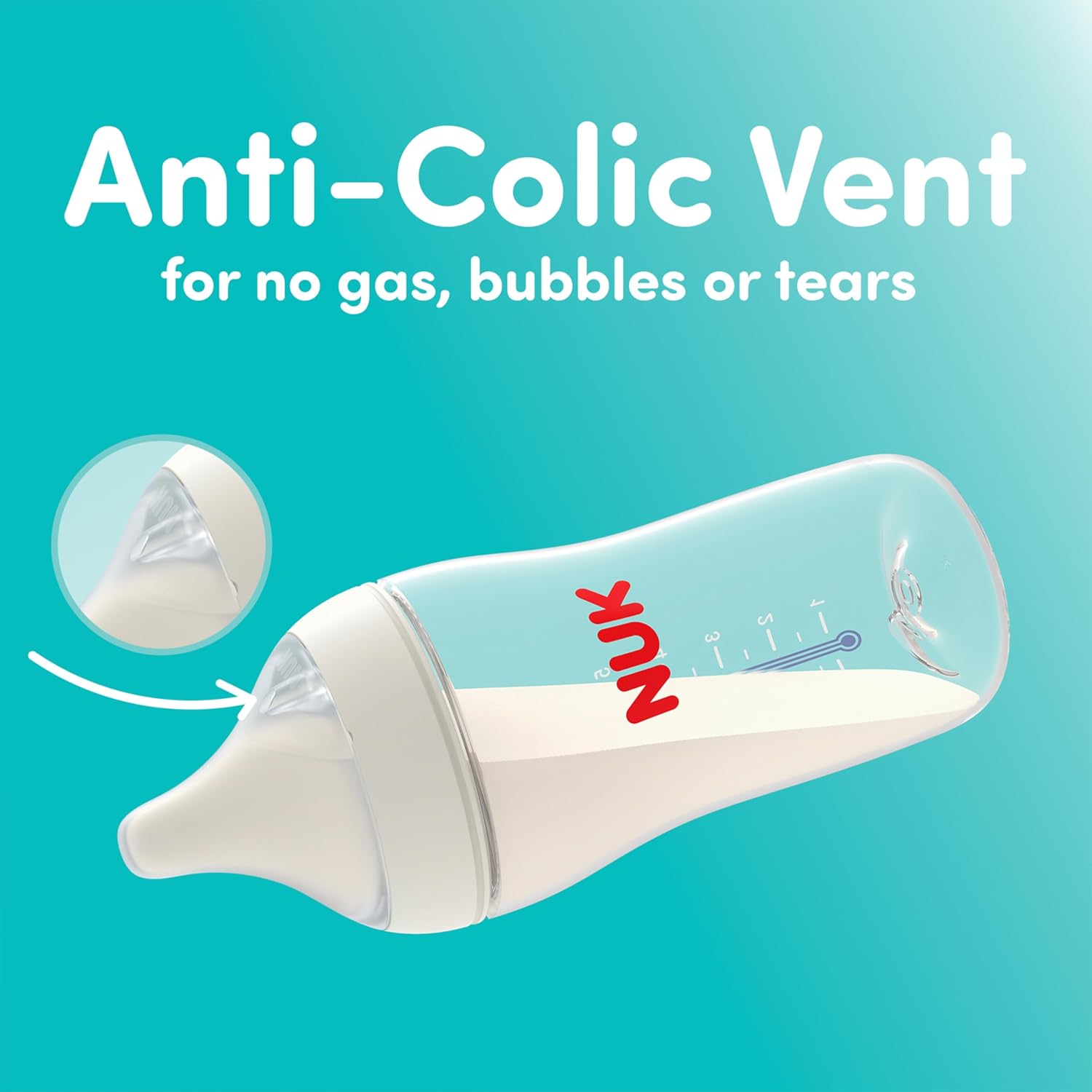 NUK Perfect Match 2-in-1 Natural and Anti-Colic Bottle with Medium Flow, Wide, Adaptable Nipple, 8oz., 4 Pack, BPA Free