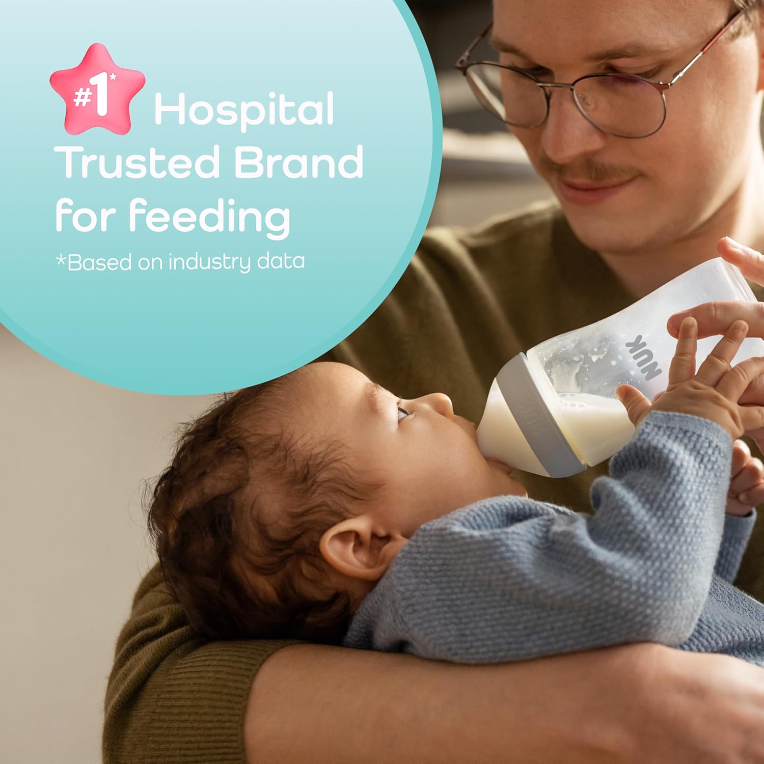 NUK Perfect Match 2-in-1 Natural and Anti-Colic Bottle with Medium Flow, Wide, Adaptable Nipple, 8oz., 4 Pack, BPA Free