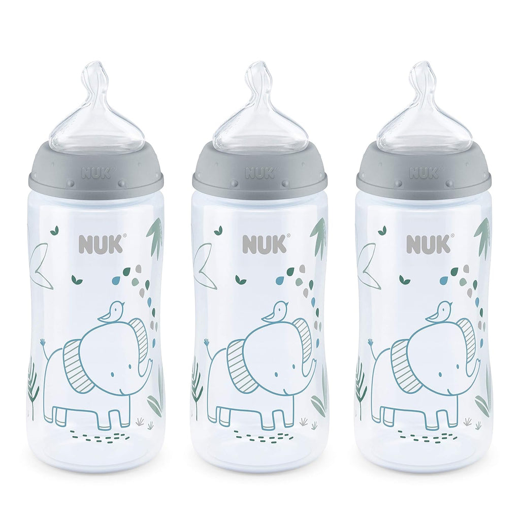 NUK Smooth Flow Anti Colic Baby Bottle, 10 oz, 3 Pack, Elephant