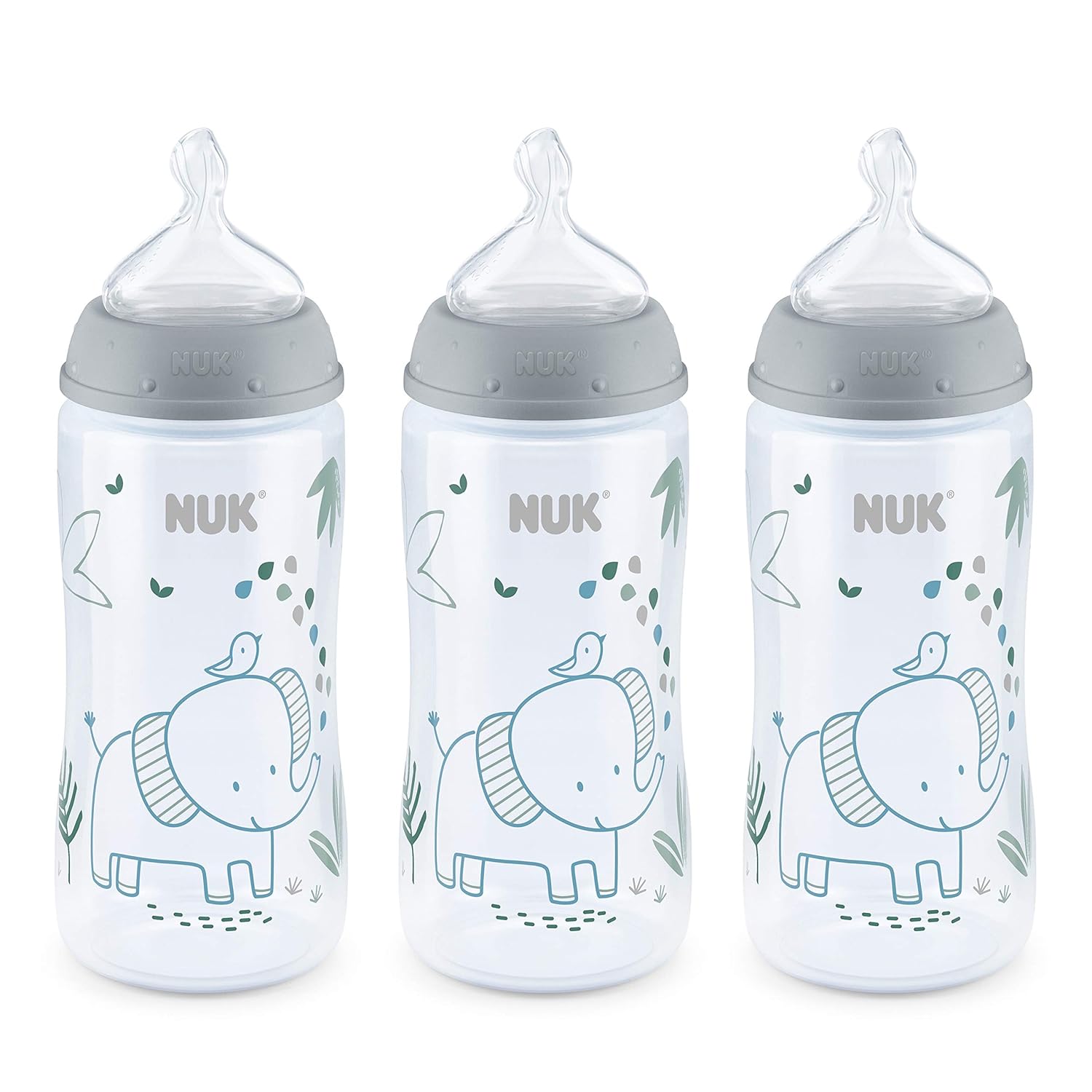 NUK Smooth Flow Anti Colic Baby Bottle, 10 oz, 3 Pack, Elephant