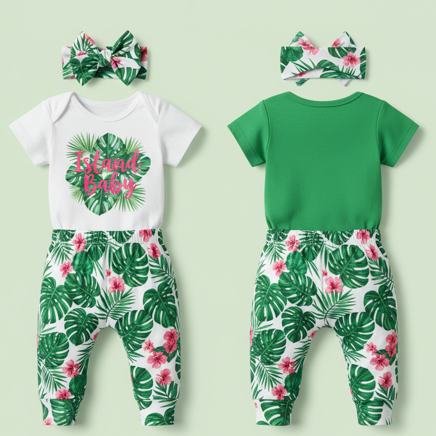 "Island Baby" Tropical Vibes 3-Piece Baby Direct Club™ Outfit Set