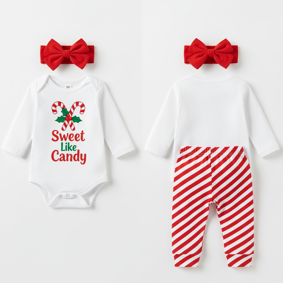 "Sweet Like Candy" Cane Christmas 3-Piece Baby Direct Club™ Outfit Set