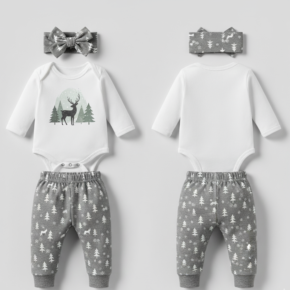 "Forest Stag" Rustic Winter 3-Piece Baby Direct Club™ Outfit Set