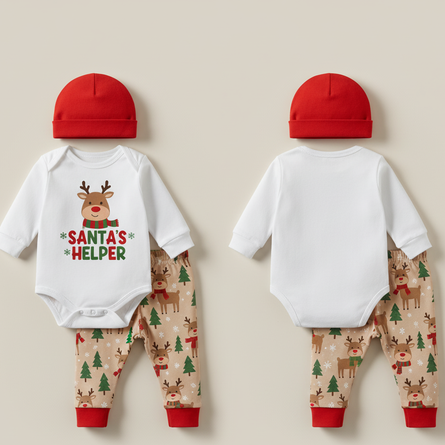 "Santa's Helper" Festive Reindeer 3-Piece Baby Direct Club™ Outfit Set