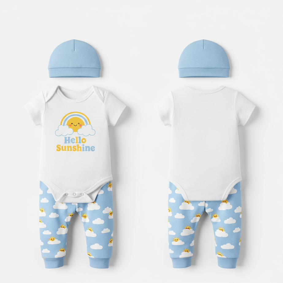 "Hello Sunshine" Cloud & Rainbow 3-Piece Baby Direct Club™ Outfit Set
