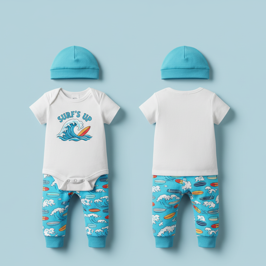 "Surf's Up" Ocean Waves 3-Piece Baby Direct Club™ Outfit Set