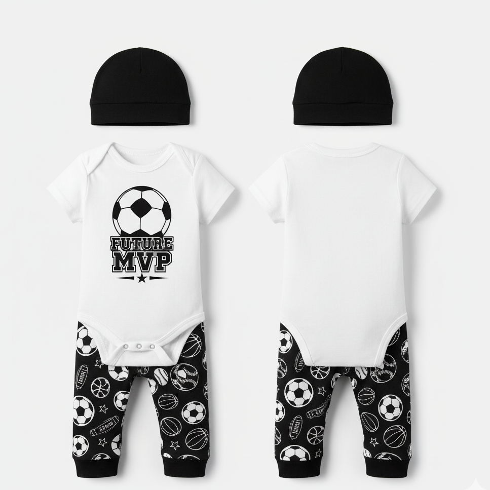 "Future MVP" Monochrome Sports 3-Piece Baby Direct Club ™Outfit Set