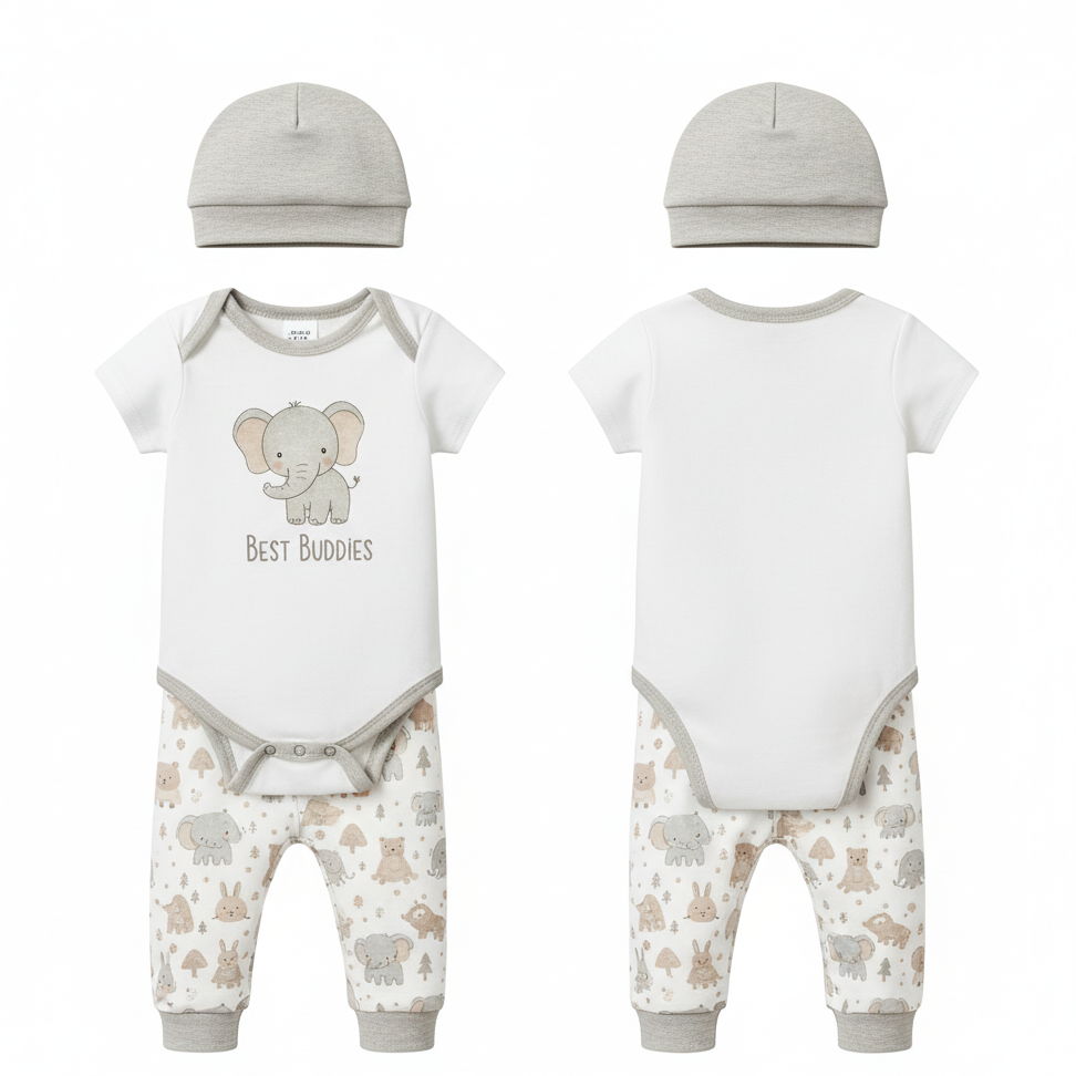 "Best Buddies" Elephant & Woodland 3-Piece Baby Direct Club™ Outfit Set