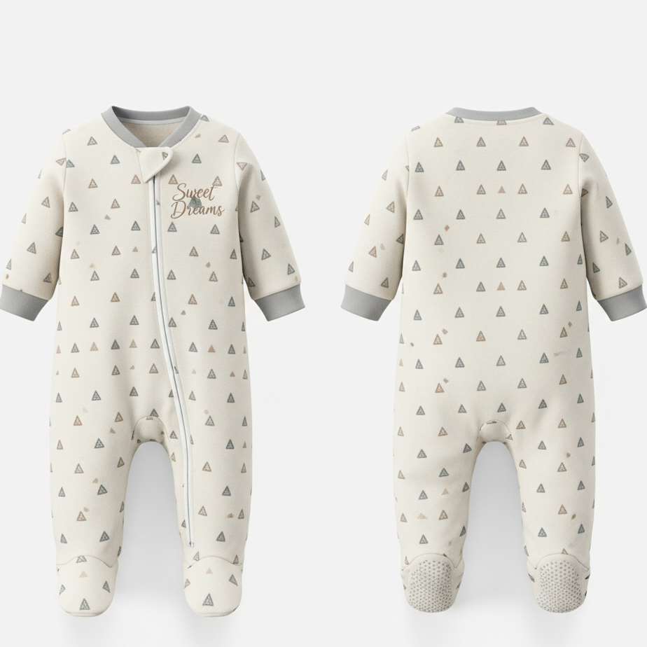 "Sweet Dreams" Neutral Geo Baby Direct Club ™ Footed Sleeper