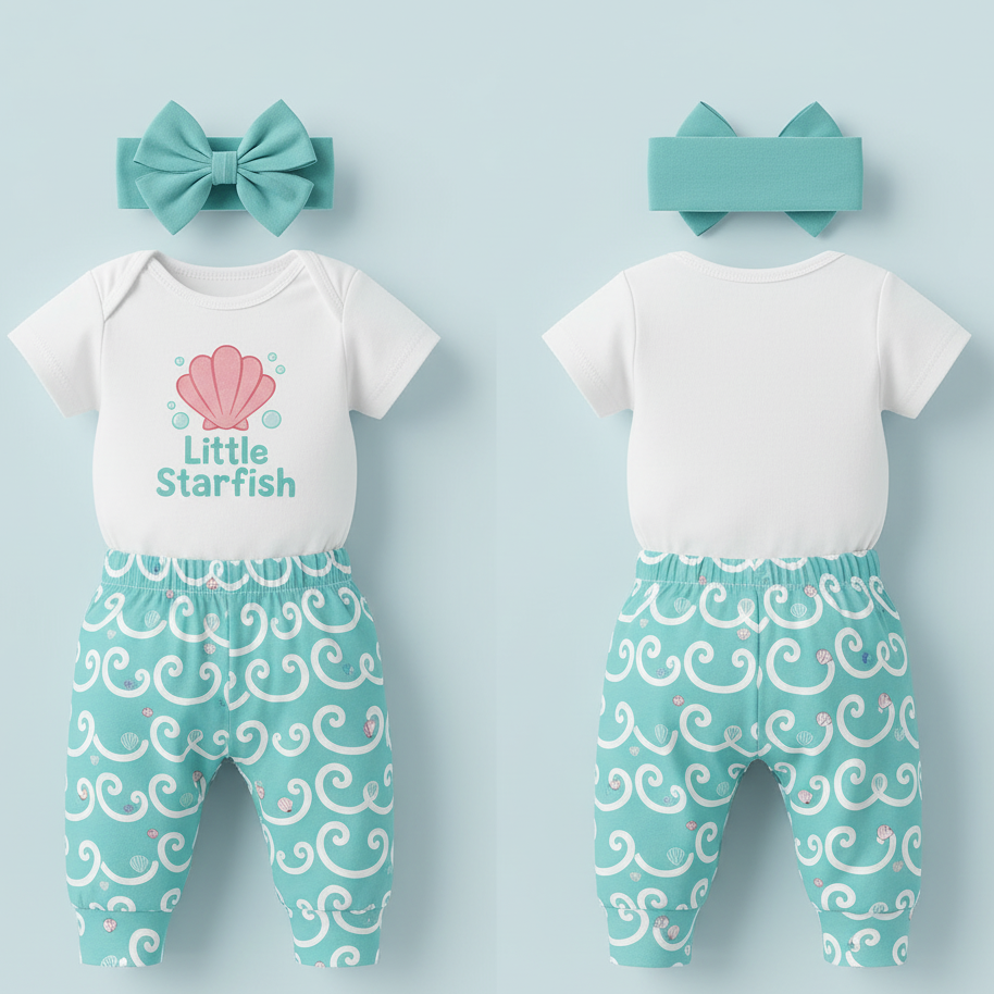 "Little Starfish" Sea-Inspired 3-Piece Baby Direct Club™ Outfit Set