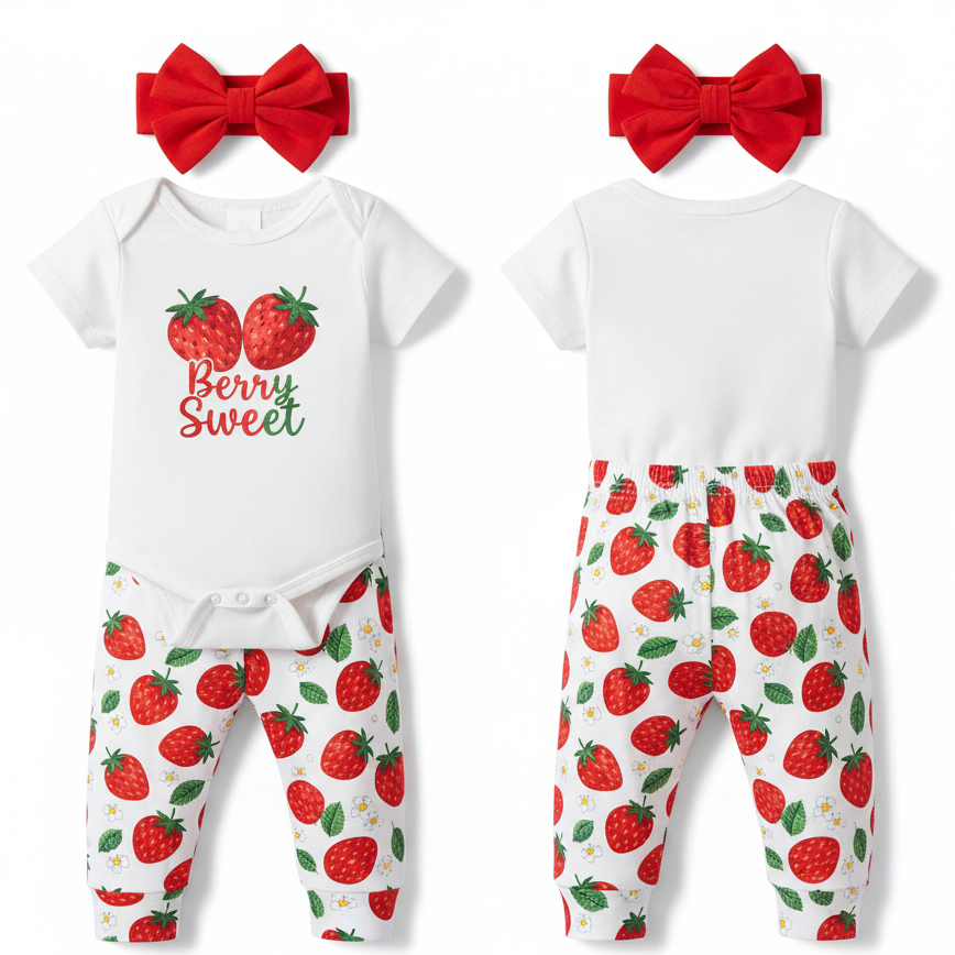 "Berry Sweet" Strawberry Patch 3-Piece Baby Direct Club ™ Outfit Set